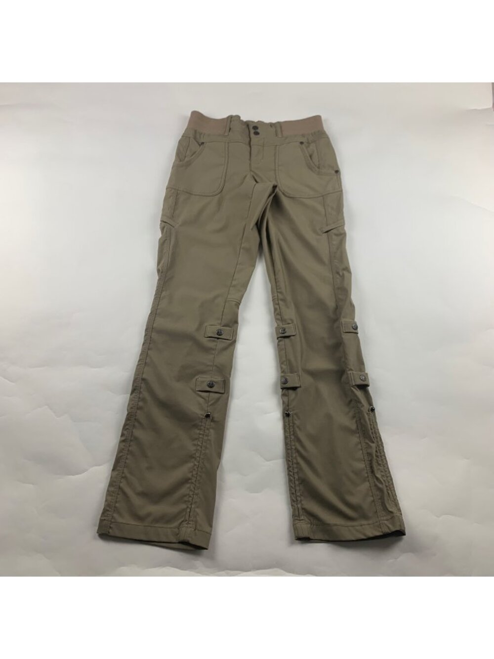 LONG Athleta Khaki Stretch Nylon Canvas Adjustable Straight Leg Adventure Pant 2